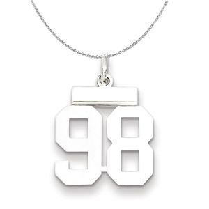 Silver, Athletic Collection Medium Polished Number 98 Necklace - 20 In